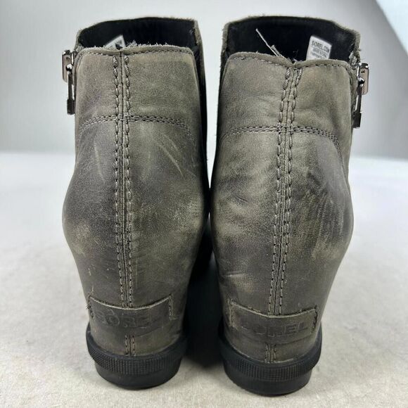 Sorel Women's Joan of Arctic Wedge II Zip Booties US 9.5 Gray Leather Ankle Boot - Picture 5 of 10